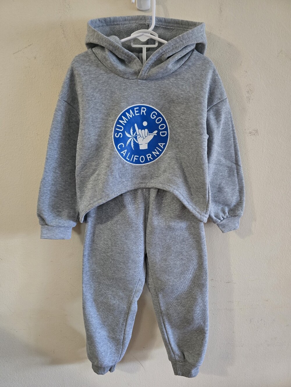 Girls 2pc Hoodie Sweatpants Set Toddler 4-5Y Gray California Graphic Cozy Outfit